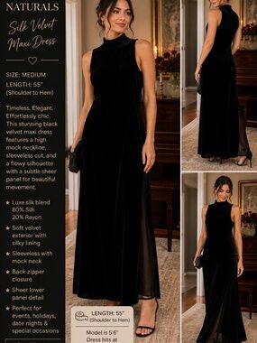 🖤 Vintage-Inspired Black Velvet Maxi Dress – Finity Naturals 🖤